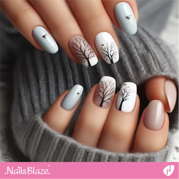 Autumn Dry Trees Nail Design | Love the Forest Nails - NB3030